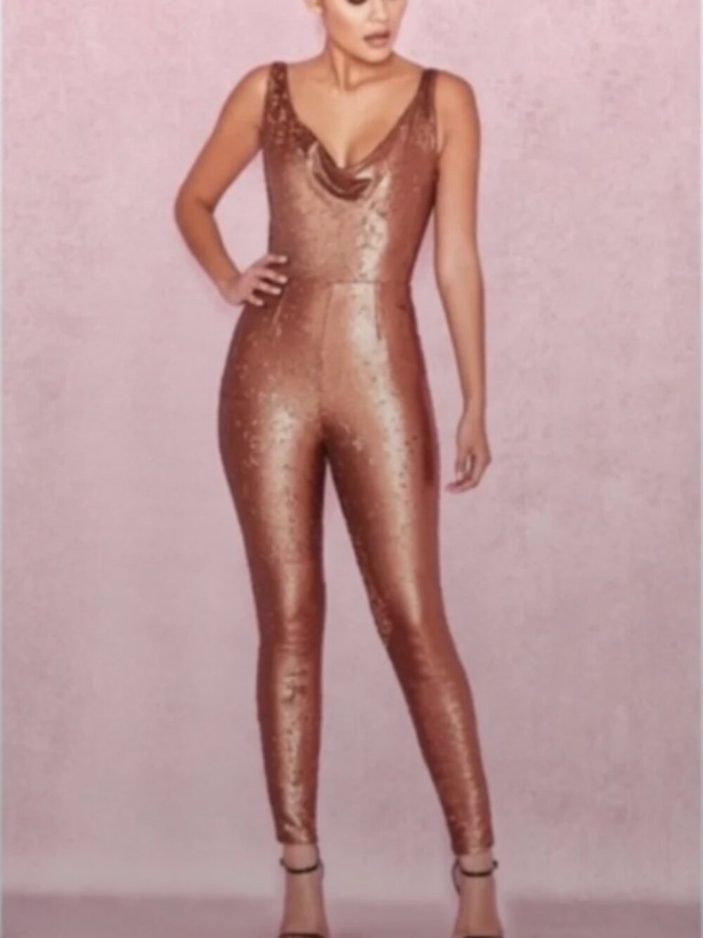 NWT House of CB Tabitha Bronze Sequin Jumpsuit